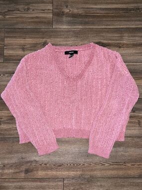 Forever 21 Pink Ribbed V-Neck Cropped Sweater